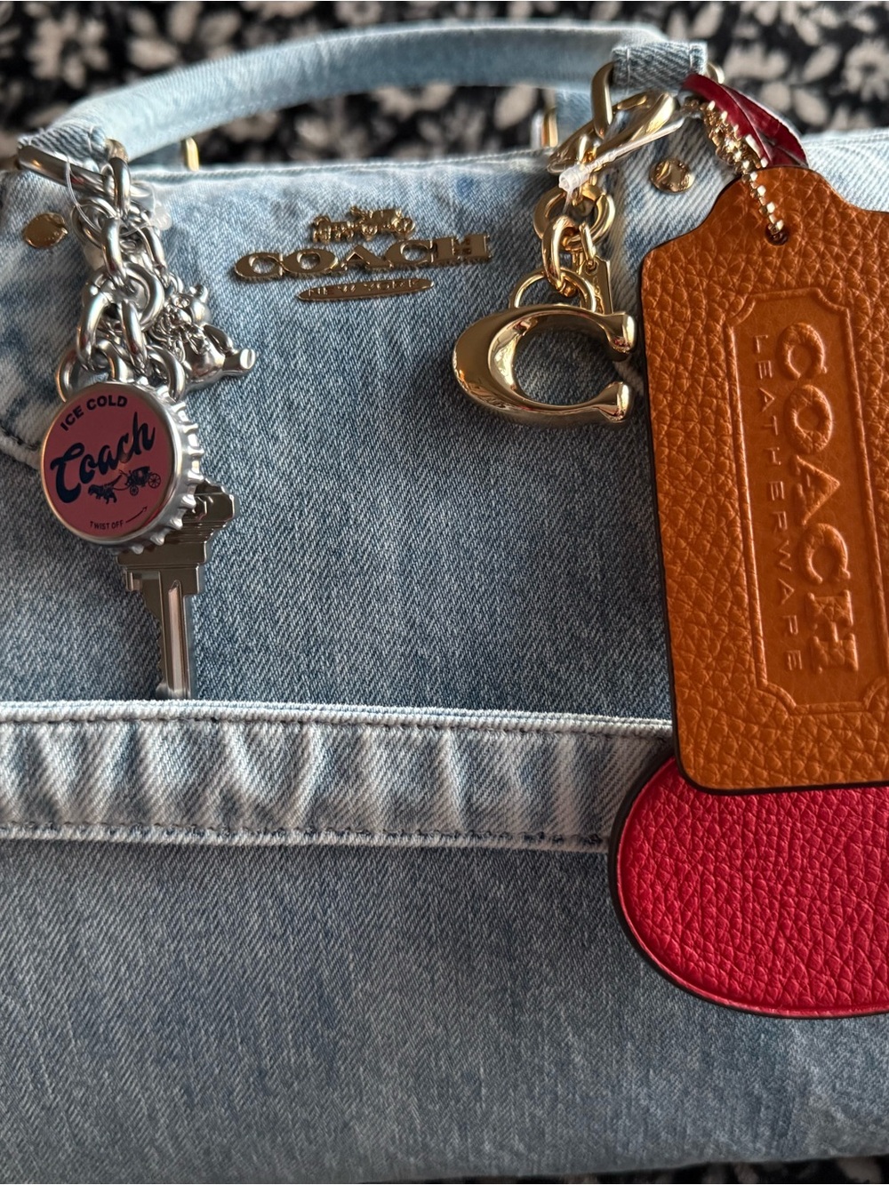 Coach Light Blue Denim Satchel with Red Heart Charm - Picture 5 of 8